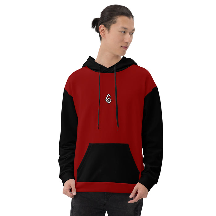 Black and Red Paneled '6' Unisex Hoodie