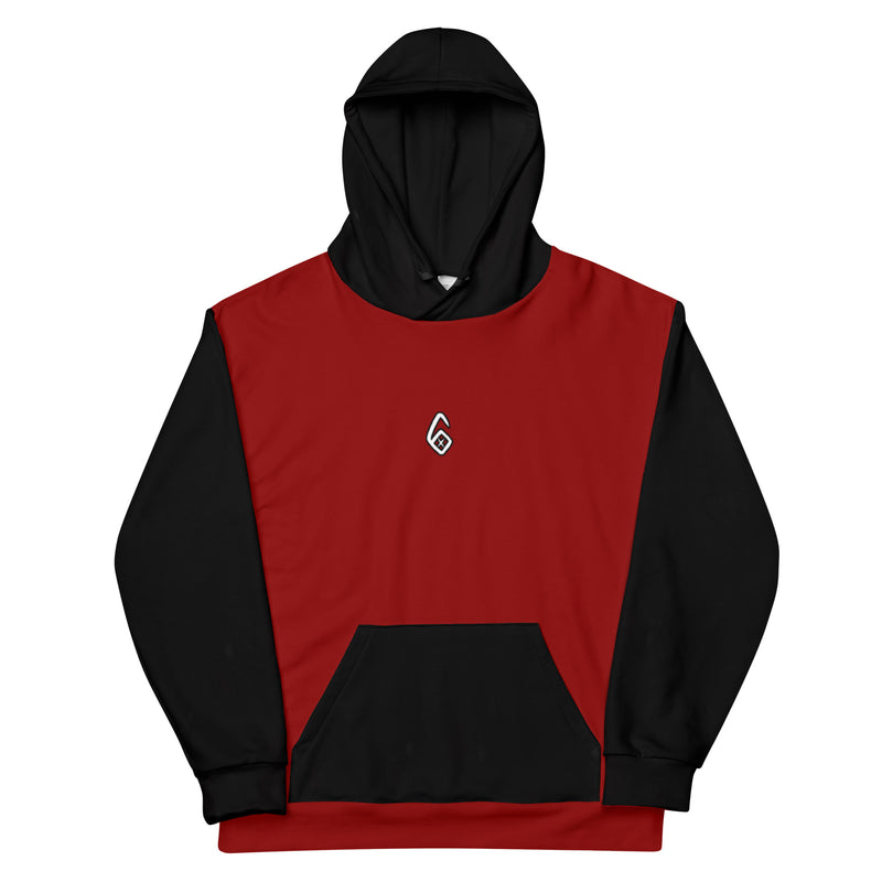 Black and Red Paneled '6' Unisex Hoodie