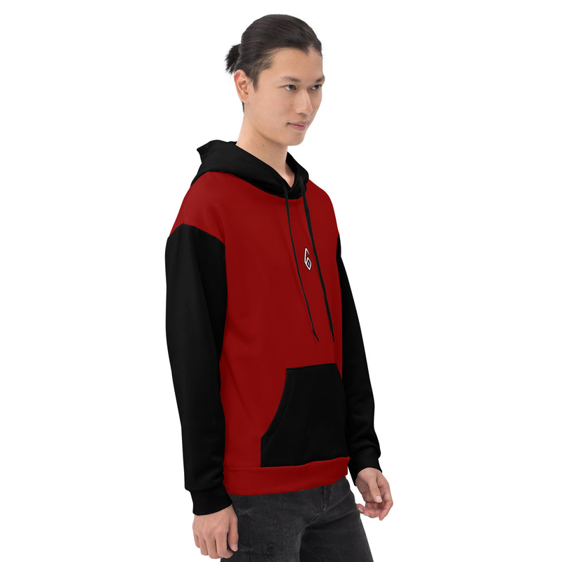 Black and Red Paneled '6' Unisex Hoodie